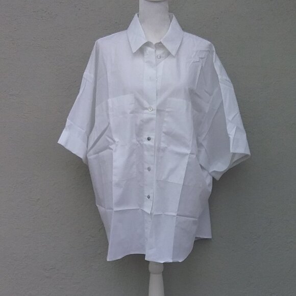 Zara Women's Top Lagenlook White Short Sleeve Cotton Med NEW 2 front pockets - Picture 1 of 7